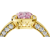 Yellow gold Fancy Pink Cushion  Cut Halo Diamond Pave Band Ring with Four-Prong Setting_50