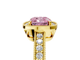 Yellow gold Fancy Pink Cushion  Cut Halo Diamond Pave Band Ring with Four-Prong Setting_51