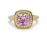 Yellow gold Fancy Pink Cushion  Cut Halo Diamond Pave Band with Four-Prong Setting_37