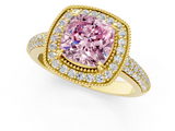 Yellow gold Fancy Pink Cushion  Cut Halo Diamond Pave Band with Four-Prong Setting_38