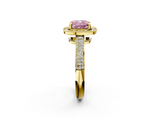 Yellow gold Fancy Pink Cushion  Cut Halo Diamond Pave Band with Four-Prong Setting_39