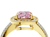 Yellow gold Fancy Pink Cushion  Cut Halo Diamond Pave Band with Four-Prong Setting_41