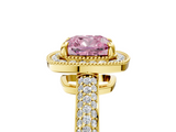 Yellow gold Fancy Pink Cushion  Cut Halo Diamond Pave Band with Four-Prong Setting_42