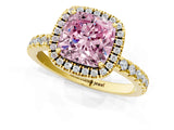 Yellow gold Fancy Pink Cushion Cut Halo Diamond Pave Band with Prong Setting_1