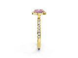 Yellow gold Fancy Pink Cushion Cut Halo Diamond Pave Band with Prong Setting_2