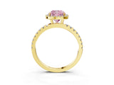 Yellow gold Fancy Pink Cushion Cut Halo Diamond Pave Band with Prong Setting_3