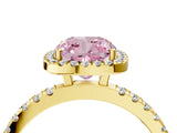 Yellow gold Fancy Pink Cushion Cut Halo Diamond Pave Band with Prong Setting_4