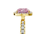 Yellow gold Fancy Pink Cushion Cut Halo Diamond Pave Band with Prong Setting_5