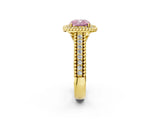 Yellow gold Fancy Pink Cushion Cut Halo Diamond Ring with Beaded Split Shank and Four-Prong Setting_2