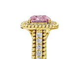 Yellow gold Fancy Pink Cushion Cut Halo Diamond Ring with Beaded Split Shank and Four-Prong Setting_5