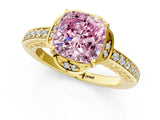 Yellow gold Fancy Pink Cushion  Cut Halo Diamond Ring with Channel Set Band and Four-Prong Setting_33