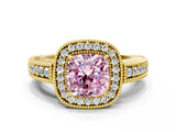 Yellow gold Fancy Pink Cushion  Cut Halo Diamond Ring with Pavé Band and Four-Prong Setting_69