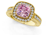 Yellow gold Fancy Pink Cushion  Cut Halo Diamond Ring with Pavé Band and Four-Prong Setting_70