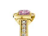 Yellow gold Fancy Pink Cushion  Cut Halo Diamond Ring with Pavé Band and Four-Prong Setting_74