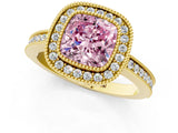 Yellow gold Fancy Pink Cushion  Cut Halo Diamond Ring with Pavé Band and Milgrain Prong Setting_33