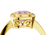 Yellow gold Fancy Pink Cushion  Cut Halo Diamond Ring with Pavé Band and Milgrain Prong Setting_36