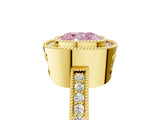 Yellow gold Fancy Pink Cushion  Cut Halo Diamond Ring with Pavé Band and Milgrain Prong Setting_37