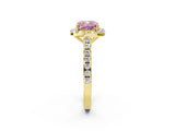 Yellow gold Fancy Pink Cushion Cut Halo Diamond Ring with Pavé Band and Three-Prong Setting_2