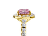 Yellow gold Fancy Pink Cushion Cut Halo Diamond Ring with Pavé Band and Three-Prong Setting_5