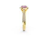 Yellow gold Fancy Pink Cushion Cut Halo Diamond Ring with Pavé Band_2