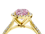 Yellow gold Fancy Pink Cushion Cut Halo Diamond Ring with Pavé Band_4