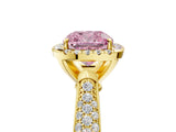 Yellow gold Fancy Pink Cushion Cut Halo Diamond Ring with Pavé Band_5
