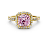 Yellow gold Fancy Pink Cushion  Cut Halo Diamond Ring with Pave Band and Four-Prong Setting_24