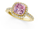 Yellow gold Fancy Pink Cushion  Cut Halo Diamond Ring with Pave Band and Four-Prong Setting_25
