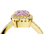 Yellow gold Fancy Pink Cushion  Cut Halo Diamond Ring with Pave Band and Four-Prong Setting_28