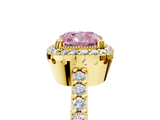 Yellow gold Fancy Pink Cushion  Cut Halo Diamond Ring with Pave Band and Four-Prong Setting_29