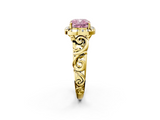 Yellow gold Fancy Pink Cushion  Cut Halo Diamond Ring with Scrollwork Band and Four-Prong Setting_93