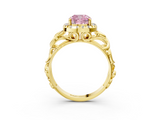 Yellow gold Fancy Pink Cushion  Cut Halo Diamond Ring with Scrollwork Band and Four-Prong Setting_94