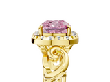 Yellow gold Fancy Pink Cushion  Cut Halo Diamond Ring with Scrollwork Band and Four-Prong Setting_96