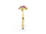 Yellow gold Fancy Pink Cushion Cut Halo Diamond Ring with Solitaire Band and Prong Setting_2