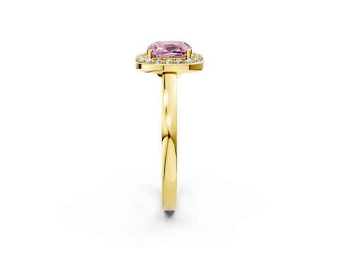 Yellow gold Fancy Pink Cushion Cut Halo Diamond Ring with Solitaire Band and Prong Setting_2
