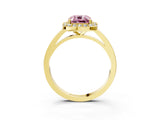 Yellow gold Fancy Pink Cushion Cut Halo Diamond Ring with Solitaire Band and Prong Setting_3