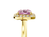Yellow gold Fancy Pink Cushion Cut Halo Diamond Ring with Solitaire Band and Prong Setting_5