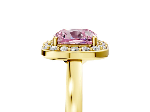 Yellow gold Fancy Pink Cushion Cut Halo Diamond Ring with Solitaire Band and Prong Setting_5