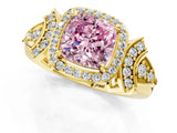 Yellow gold Fancy Pink Cushion Cut Halo Diamond Split Shank Engagement Ring with Four-Prong Setting_1