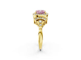 Yellow gold Fancy Pink Cushion Cut Halo Diamond Split Shank Engagement Ring with Four-Prong Setting_2