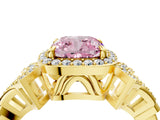 Yellow gold Fancy Pink Cushion Cut Halo Diamond Split Shank Engagement Ring with Four-Prong Setting_4