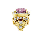 Yellow gold Fancy Pink Cushion Cut Halo Diamond Split Shank Engagement Ring with Four-Prong Setting_5