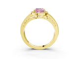 Yellow gold Fancy Pink Cushion Cut Halo Diamond Split Shank Ring with Prong Setting_27