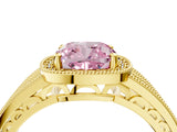 Yellow gold Fancy Pink Cushion Cut Halo Diamond Split Shank Ring with Prong Setting_28