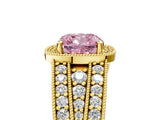 Yellow gold Fancy Pink Cushion Cut Halo Diamond Split Shank Ring with Prong Setting_29