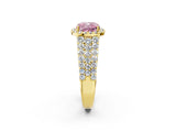 Yellow gold Fancy Pink Cushion Cut Halo Pavé Diamond Engagement Ring with Split Shank and Four-Prong Setting_5