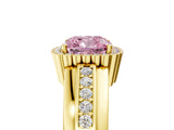 Yellow gold Fancy Pink Cushion  Cut Halo Pave Band Four-Prong Ring_54