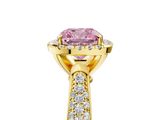 Yellow gold Fancy Pink Cushion  Cut Halo Pave Band Four-Prong Setting Ring_42