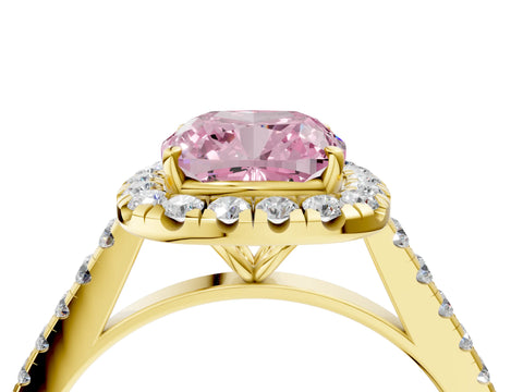 Yellow gold Fancy Pink Cushion Cut Halo Pave Diamond Engagement Ring with Four-Prong Setting_4