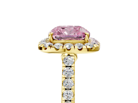 Yellow gold Fancy Pink Cushion Cut Halo Pave Diamond Engagement Ring with Four-Prong Setting_5